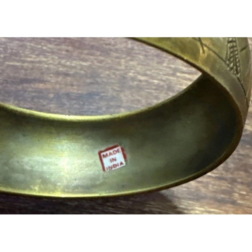 Brass Bangle Bracelet Wide Etched Retro Boho Jewelry Made In India - Picture 4 of 6